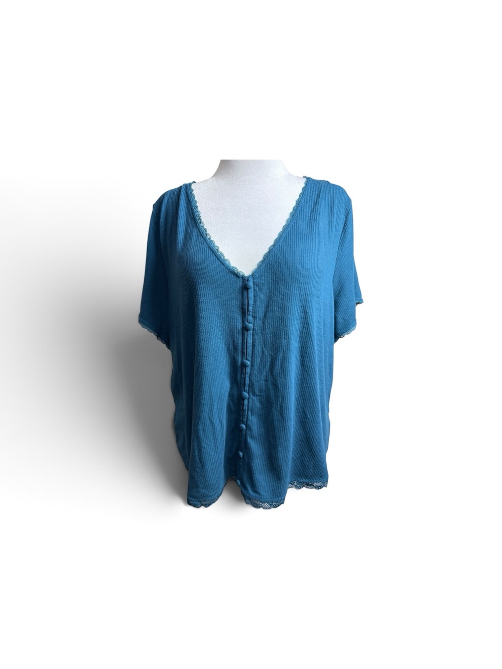 torrid Teal Button-Front V-Neck Blouse with lace detail size 4-4X/26